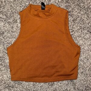 SHEIN Rust Brown Ribbed Mock Neck Crop Tank